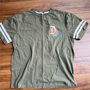 Disney Olive Green T-Shirt with Rainbow Logo